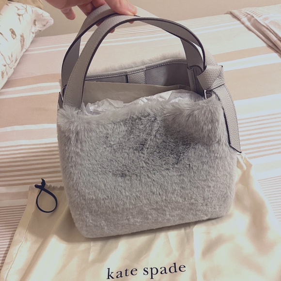 NWT Kate Spade Gray Leather & Faux Fur Crossbody Bag - Picture 1 of 12